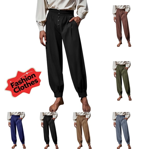 Cmfcve Mens Medieval Pirate Pants Renaissance Viking Knicker Cotton Gothic Costume Trousers