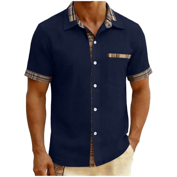 Cmfcve Mens Short Sleeve Button Down Shirts Casual Wrinkle Resistant Dress Shirt Plaid Collar Summer Shirts