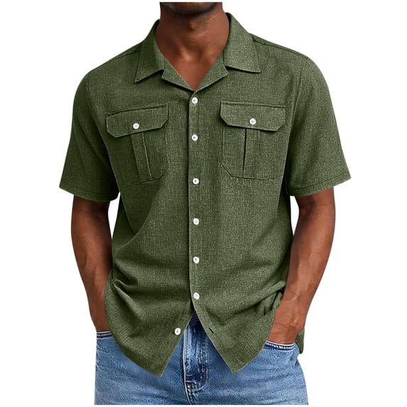 Cmfcve Mens Short Sleeve Shirts Classic Lapel Collared Button Down Shirts Dressy Casual Summer Tops with Chest Pockets