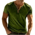 thumbnail image 1 of Cmfcve Mens Summer Tops Vintage Henley Short Sleeve T Shirt Contrast Trim Button Neck Casual Tee, 1 of 6