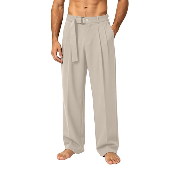 Cmfcve Mens Work Trousers Vintage Casual Suit Dress Pants Old Money Pleated Baggy Wide Leg Business Pants