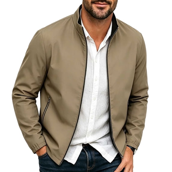 Cmfcve Mens Zip up Jacket Plus Size Collared Long Sleeve Business Casual Jackets Fall Lightweight Windbreaker with Pockets