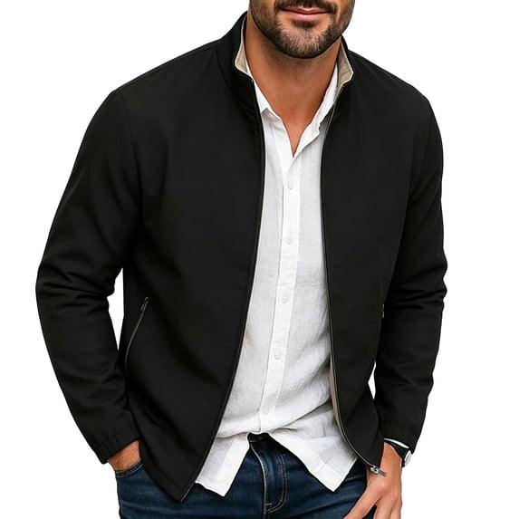 Cmfcve Mens Zip up Jacket Plus Size Collared Long Sleeve Business Casual Jackets Fall Lightweight Windbreaker with Pockets