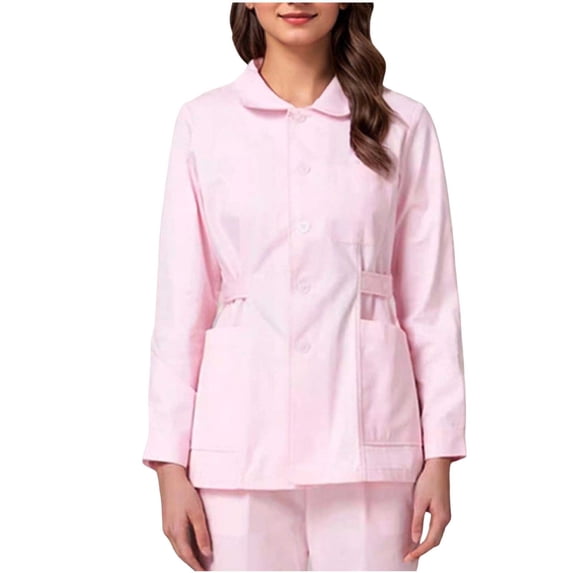Cmfcve Nurse Scrubs for Women Formal Lapel Neck Short Sleeve Button Down Work Tops Comfy Nursing Uniform