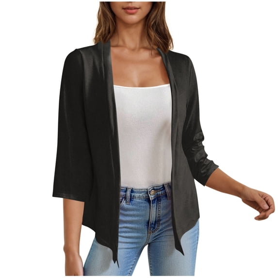 Cmfcve Open Front Cardigans for Women Lightweight 3/4 Sleeve Summer Cover Ups Soft Loose Casual Solid Color Shawls