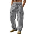 thumbnail image 1 of Cmfcve Pants for Men Plus Size Elastic Waist Cotton Linen Outdoor Sweatpants Drawstring Straight Cargo Pants with Pockets, 1 of 6
