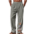 thumbnail image 1 of Cmfcve Parrot Print Linen Pants for Men Summer Casual Yoga Pants Elastic Waist Drawstring Lightweight Gauzy Trousers, 1 of 6