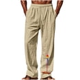 thumbnail image 1 of Cmfcve Parrot Print Linen Pants for Men Summer Casual Yoga Pants Elastic Waist Drawstring Lightweight Gauzy Trousers, 1 of 6