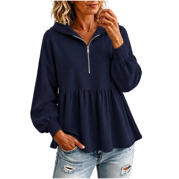Cmfcve Peplum Hooded Sweatshirt for Women Casual Half Zip Hoodies Fall Winter Long Sleeve Tops