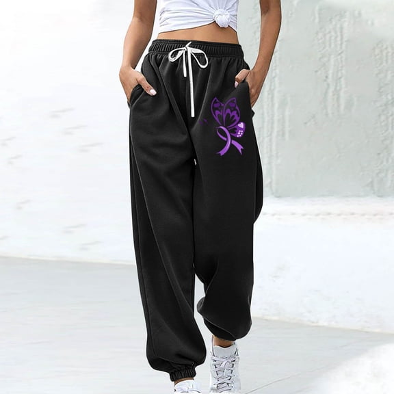 Cmfcve "Pink Ribbon Power" Women's Breast Cancer Awareness Sweatpants Wide Leg Cinch Bottom Sports Leggings Pants High Waist Drawstring Palazzo Athletic Pants