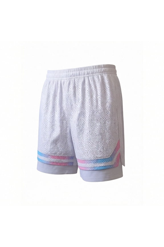 Plus Size Athletic Running Shorts for Men 7 Inch Inseam Drawstring Waist Quick Dry Mesh Compression Shorts