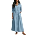 thumbnail image 1 of Cmfcve Plus Size Button down Dress for Women Casual Long Sleeve Lapel Collared Flowy A-Line Maxi Shirt Dress, 1 of 7