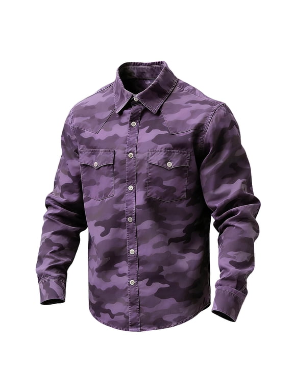 Plus Size Camo Shirt for Men Casual Long Sleeve Outdoor Hiking Button up Shirt