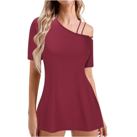 Cmfcve Plus Size Dresses for Women Strapless A-Line Midi Dresses ,Short Sleeve Skew Collar Semi Formal Dresses