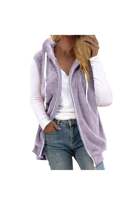 Plus Size Fleece Winter Vest for Women Zip Up Warm Outerwear Cardigan Sleeveless Warm Jacket Coat with Pockets