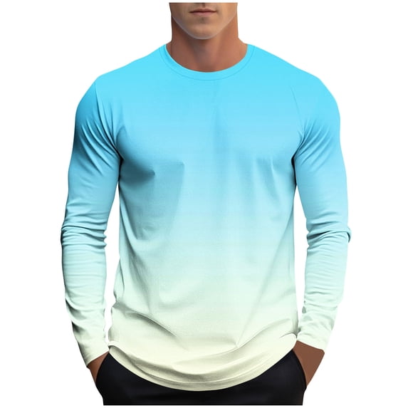 Cmfcve Plus Size Gradient Shirt for Men Casual Long Sleeve Athletic T-Shirt Crew Neck Lightweight Fall Pullover Tops