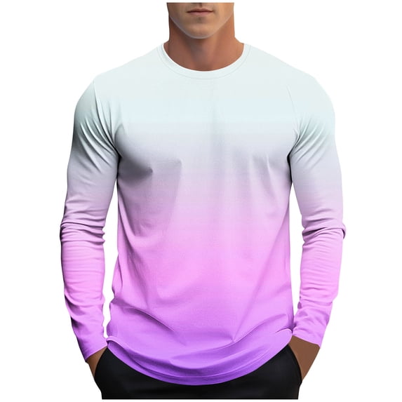 Cmfcve Plus Size Gradient Shirt for Men Casual Long Sleeve Athletic T-Shirt Crew Neck Lightweight Fall Pullover Tops