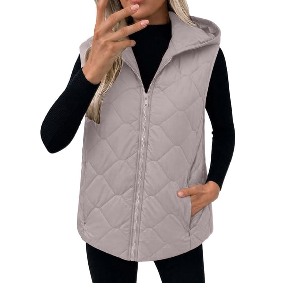 Cmfcve Plus Size Hooded Puffer Vest for Womens Full Zip Sleeveless Quilted Vest Winter Warm Outerwear Jackets with Zipper Pockets