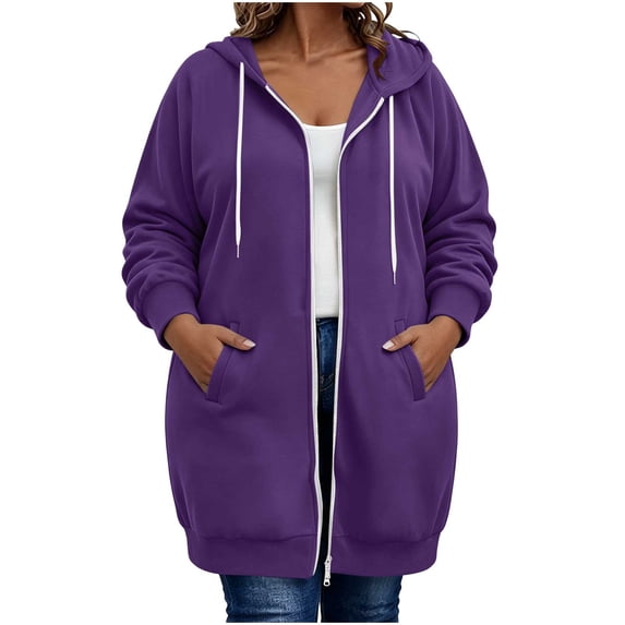 Cmfcve Plus Size Hoodies for Women Zip up Hooded Tunic Sweatshirts Fall Winter Long Sleeve Coat Outerwear