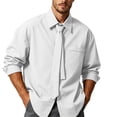 thumbnail image 1 of Cmfcve Plus Size Long Sleeve Button Down Shirts for Men Solid Collared Pocket Dress Shirts Loose Fit Breathable Casual Business Shirts with Matching Tie, 1 of 9