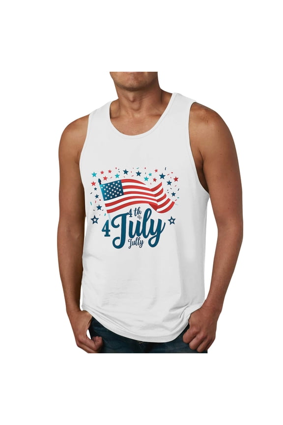 Plus Size Men's Summer Tank Top Simple Versatile Patriotic Tees Sleeveless Round Neck Fitness Undershirt