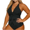 thumbnail image 1 of Cmfcve Plus Size One Piece Swimsuits for Women Tie Knot V Neck Tummy Control Bathing Suits Full Coverage Swimwear, 1 of 7