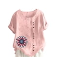 thumbnail image 1 of Cmfcve Plus Size Patriotic Shirts for Women Casual Short Sleeve Round Neck Tee Top Linen Printed 4th of July Bohemian Blouse, 1 of 5