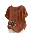 thumbnail image 1 of Cmfcve Plus Size Patriotic Shirts for Women Casual Short Sleeve Round Neck Tee Top Linen Printed 4th of July Bohemian Blouse, 1 of 5