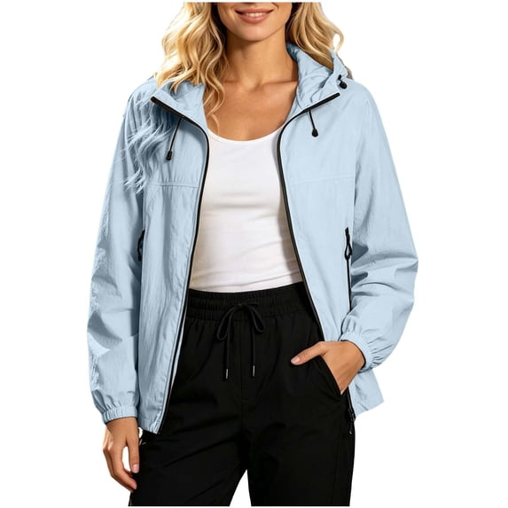 Cmfcve Plus Size Raincoat for Women Lightweight Waterproof Rain Jackets Packable Outdoor Hooded Windbreaker