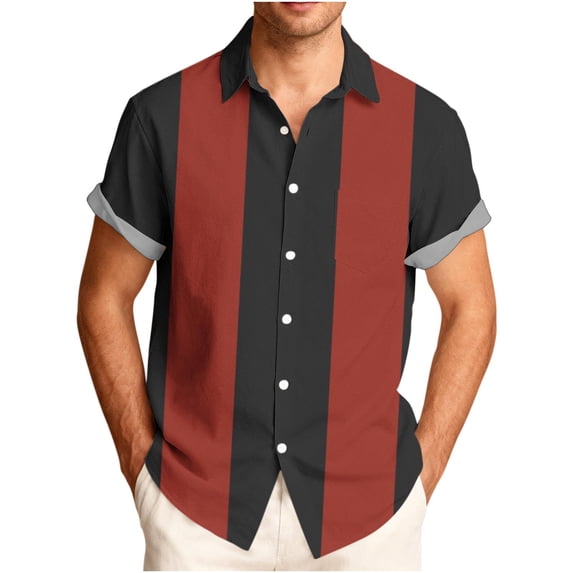 Cmfcve Plus Size Striped Shirts for Men Print Short Sleeve Regular Fit ...