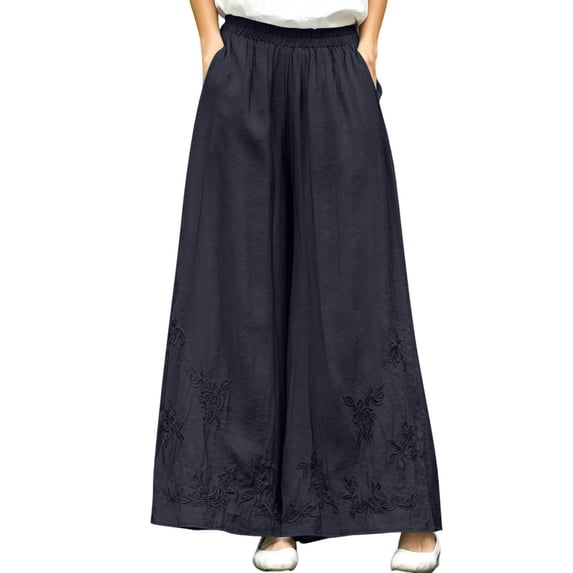 Cmfcve Plus Size Summer Pants for Women Printed Plazzo Dressy Casual Wide Leg Pants Elastic Waist Flowy Fashion Trousers