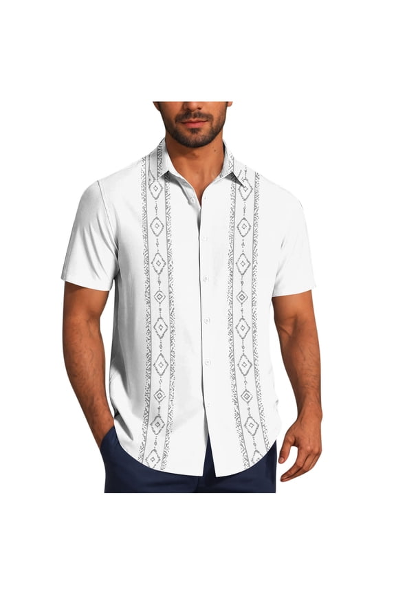 Plus Size Summer Shirts for Men Short Sleeve Cuban Guayabera Shirts Casual Beach Button Down Shirts
