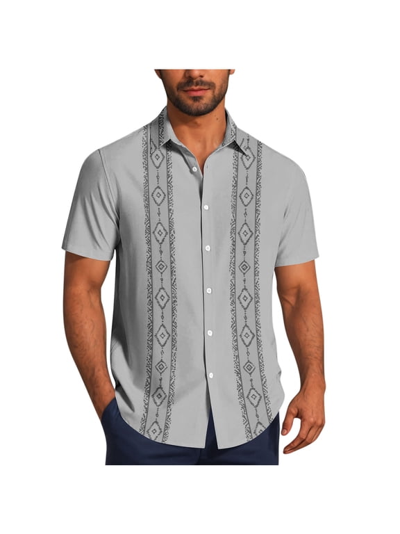 Plus Size Summer Shirts for Men Short Sleeve Cuban Guayabera Shirts Casual Beach Button Down Shirts