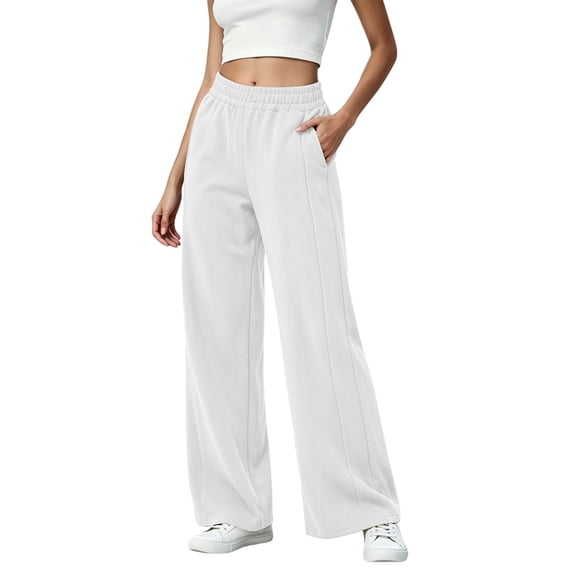 Cmfcve Plus Size Sweatpants for Women Corduroy Wide Leg Casual High Waist Flowy Trousers