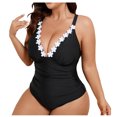 thumbnail image 1 of Cmfcve Plus Size Swimsuit One Piece Bathing Suits for Women Tummy Control Deep V Neck Slimming Swimwear with Floral Applique, 1 of 8