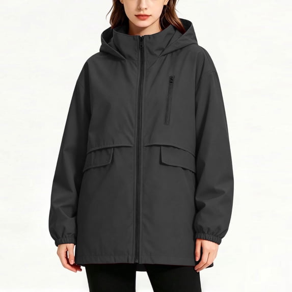 Cmfcve Plus Size Women's Rain Jacket Lightweight Packable Waterproof Windbreaker Outdoor Windproof Raincoat