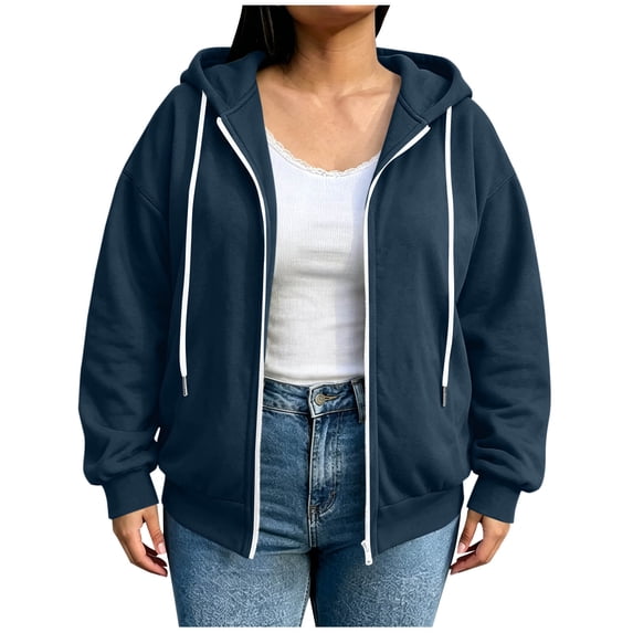 Cmfcve Plus Size Women's Zip up Hoodies Long Sleeve Hooded Sweatshirts Fall Casual Athletic Jacket