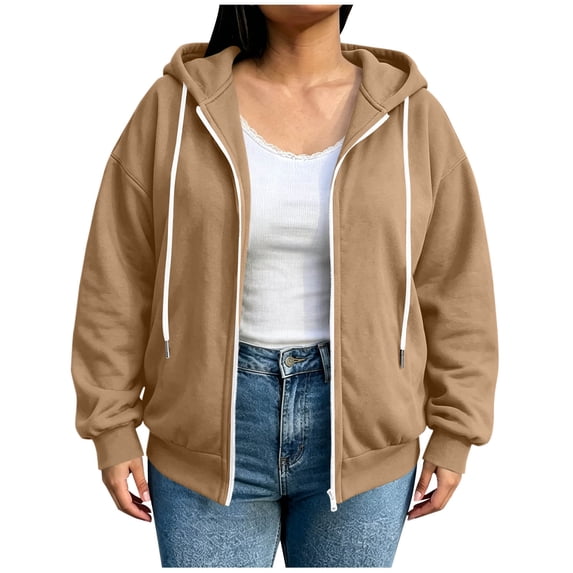 Cmfcve Plus Size Women's Zip up Hoodies Long Sleeve Hooded Sweatshirts Fall Casual Athletic Jacket