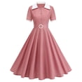 thumbnail image 1 of Cmfcve Polka Dot Swing Dress for Women 1950s Vintage Hepburn Style Party Midi Dress Short Sleeve A-Line Cocktail Dress With Button, 1 of 8