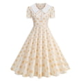 thumbnail image 1 of Cmfcve Polka Dot Swing Dress for Women 1950s Vintage Hepburn Style Party Midi Dress Short Sleeve A-Line Cocktail Dress With Button, 1 of 8