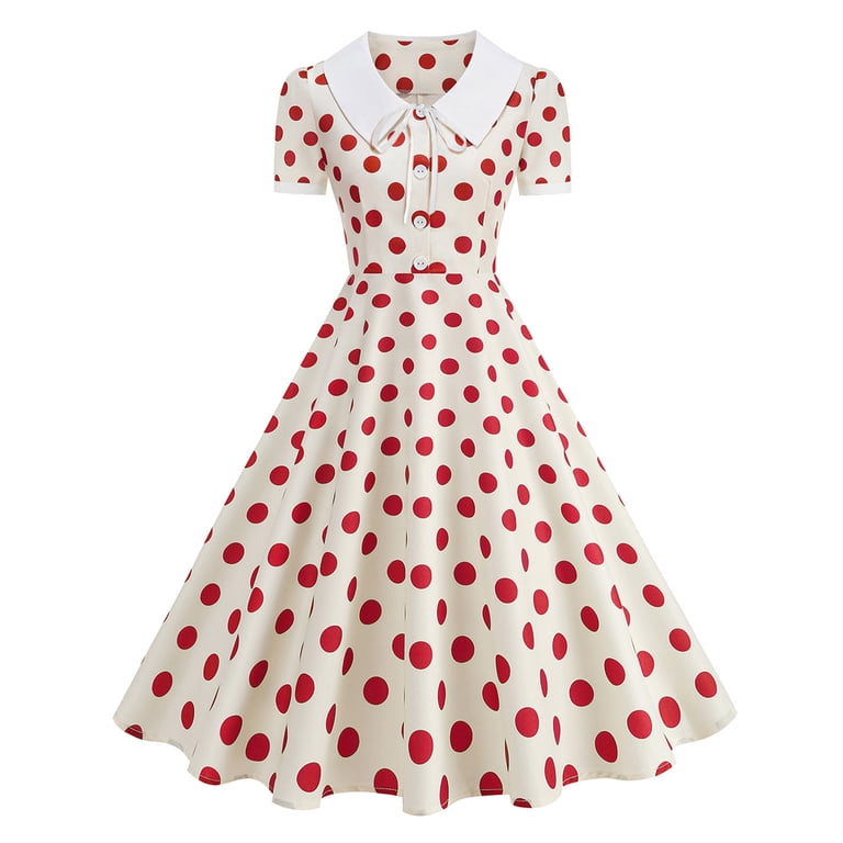 Cmfcve Polka Dot Swing Dress for Women 1950s Vintage Hepburn Style Party Midi Dress Short Sleeve A-Line Cocktail Dress With Button, Women's, Size: Cmfcve Polka Dot Swing Dress for Women 1950s Vintage Hepburn Style Party Midi Dress Short Sleeve A-Line Cocktail Dress With Button, Women's, Size: