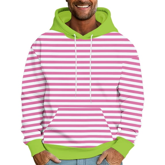 Cmfcve Preppy Hoodies for Men Striped Printed Hooded Loose Fit Sweatshirt Long Sleeve Color Blocked Pullover Jacket Top