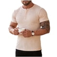 thumbnail image 1 of Cmfcve Ribbed Henley T-Shirt for Men Short Sleeve Slim Fit Muscle Shirt Cotton Casual Button Tops, 1 of 8