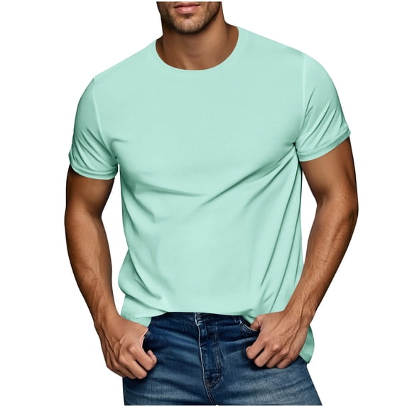 Cmfcve Round Neck T-shirts for Men Elastic Breathable Tee Tops Short Sleeve Pullover Sports T-shirt