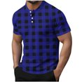 thumbnail image 1 of Cmfcve Round Neck T-shirts for Men Plaid Button Top Blouses Short Sleeve Pullover Work Tee Tops, 1 of 5