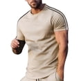 thumbnail image 1 of Cmfcve Round Neck T-shirts for Men Short Sleeve Side Striped Sports T-shirt Stretch Work Top Blouses, 1 of 5