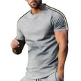 thumbnail image 1 of Cmfcve Round Neck T-shirts for Men Short Sleeve Side Striped Sports T-shirt Stretch Work Top Blouses, 1 of 5