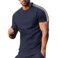 thumbnail image 1 of Cmfcve Round Neck T-shirts for Men Short Sleeve Side Striped Sports T-shirt Stretch Work Top Blouses, 1 of 5