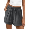 thumbnail image 1 of Cmfcve Shorts for Women Summer Casual Linen Ruffle Shorts Elastic Waist Lounge Shorts with Pocket, 1 of 6