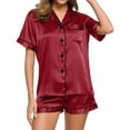thumbnail image 1 of Cmfcve Silk Pajamas for Women 2 Piece Satin Pjs Shorts Set Soft Button Down Loungewear Set, 1 of 9